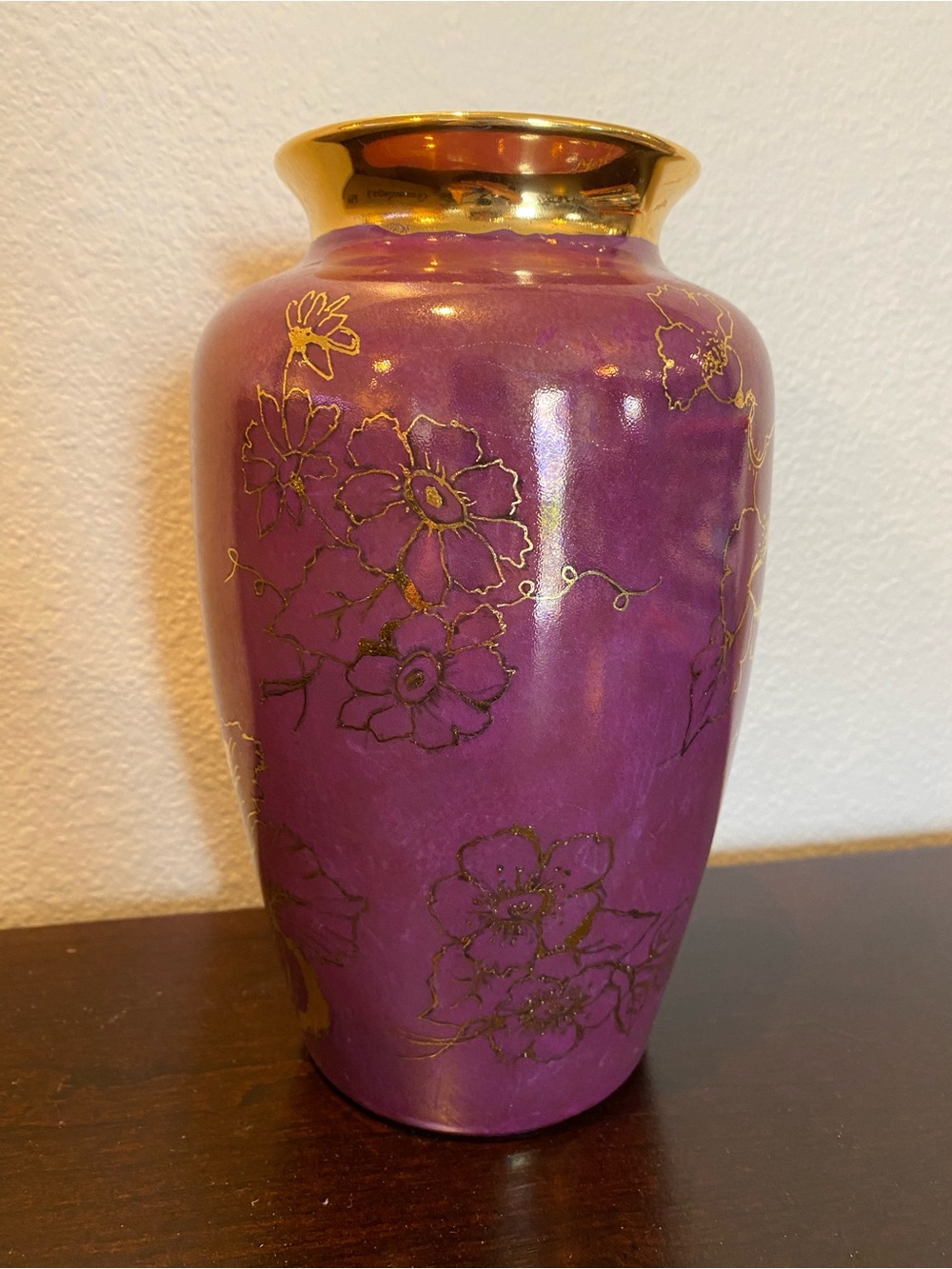 BAREUTHER Waldsassen Bavaria Germany VTG 9” Hand Painted Purple Gold Gilt Vase